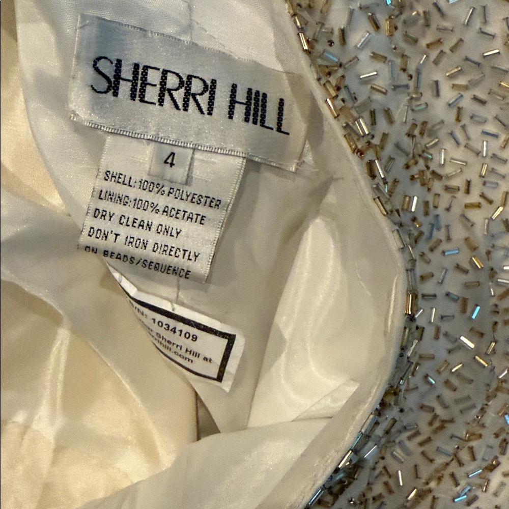 Sherri Hill Ivory & Gold One-Shoulder Dress EUC 4 - Picture 4 of 4